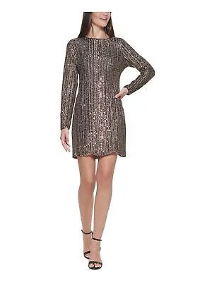 VINCE CAMUTO Женское вечернее платье-футляр длиной выше колена с серебряной подкладкой и длинными рукавами 8