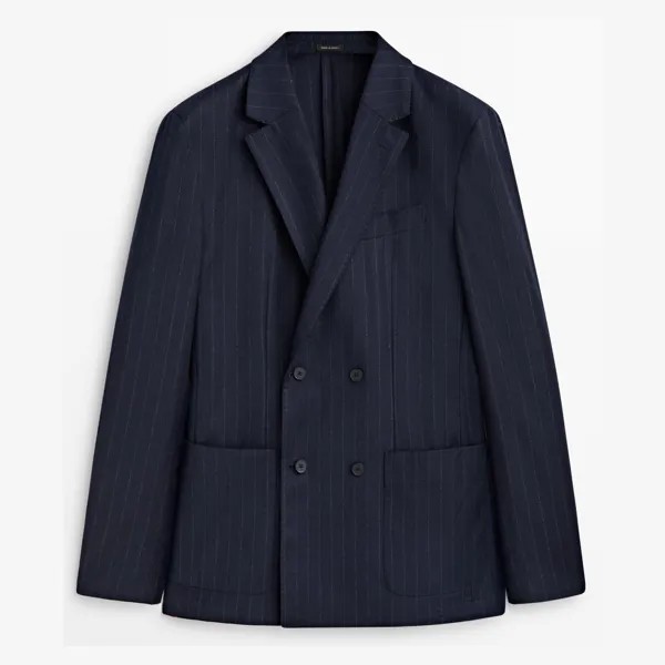 Пиджак Massimo Dutti Wool Flannel Suit Striped, темно-синий