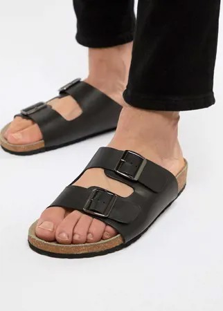 Черные кожаные сандалии с пряжкой ASOS DESIGN-Черный