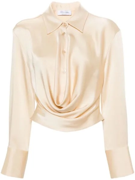 Blumarine атласная рубашка Angora с драпировкой, нейтральный цвет