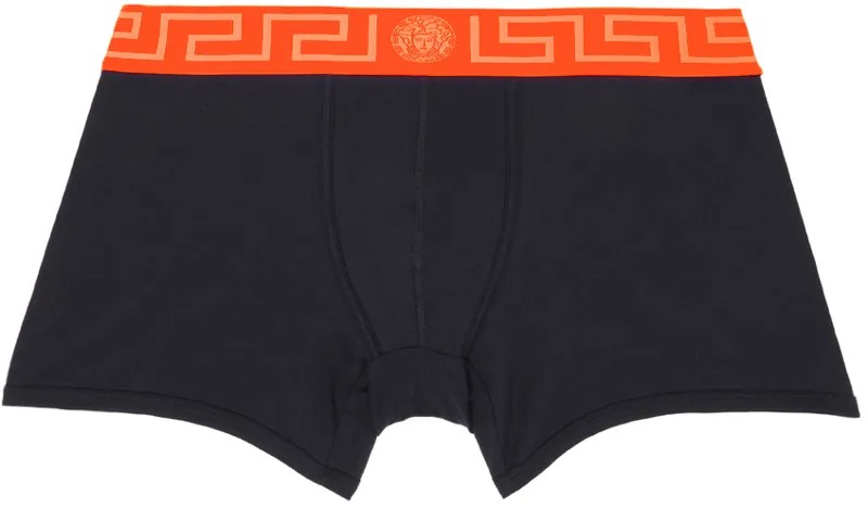 Темно-синие трусы-боксеры с каймой Greca Versace Underwear