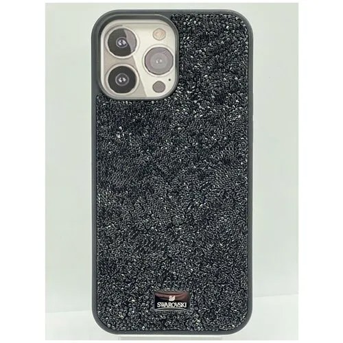 Чехол Сваровски (Swarovski) на айфон 13 Pro Max, силиконовый со старазами, черный