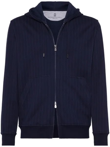 Brunello Cucinelli худи на молнии в тонкую полоску, синий