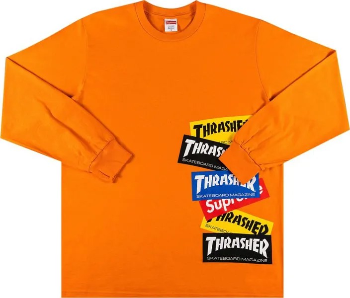 Лонгслив Supreme x Thrasher Multi Logo Long-Sleeve Tee 'Orange', оранжевый
