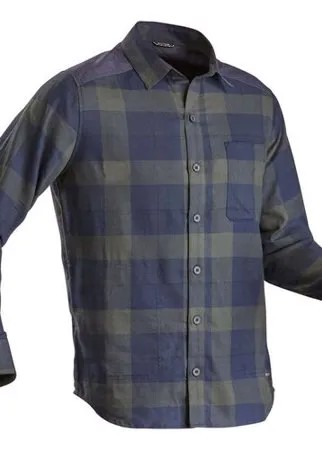Рубашка для треккинга мужская TRAVEL 100 WARM FORCLAZ Х Декатлон, XL RU52-54, цвет: Темно-Зеленый/Асфальтово-Синий
