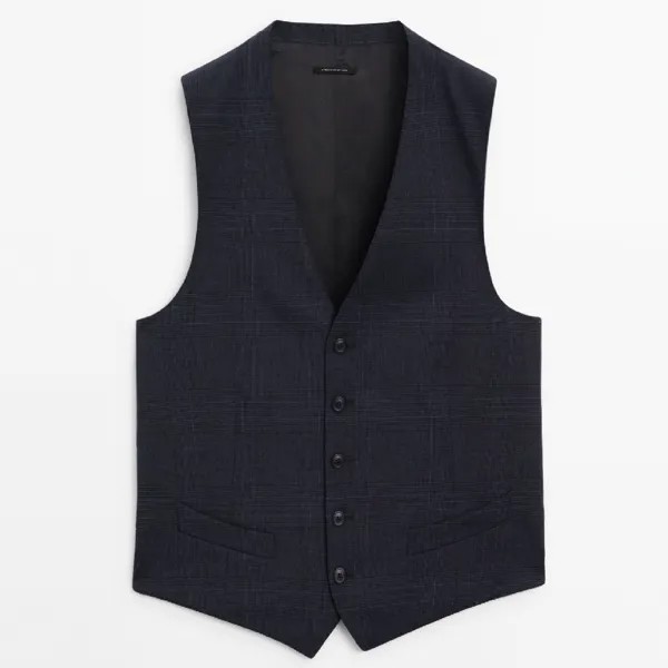 Жилет Massimo Dutti Blue Check Wool Blend Suit, темно-синий