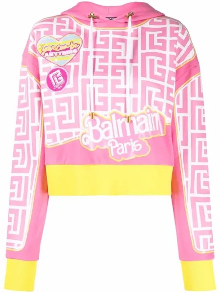 Balmain укороченное худи с монограммой из коллаборации с Barbie