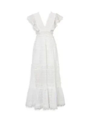 WAIMARI Женское белое пуловерное платье макси с V-образным вырезом на спине и развевающимися рукавами L