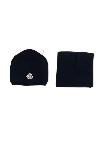Moncler Enfant комплект из шапки бини и шарфа с логотипом