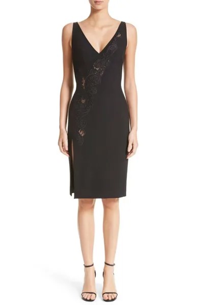 Черное платье LBD с V-образным вырезом и цветочной вышивкой VERSACE Collection 6US 42IT
