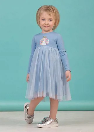 Платье для девочек с длинным рукавом голубого цвета 