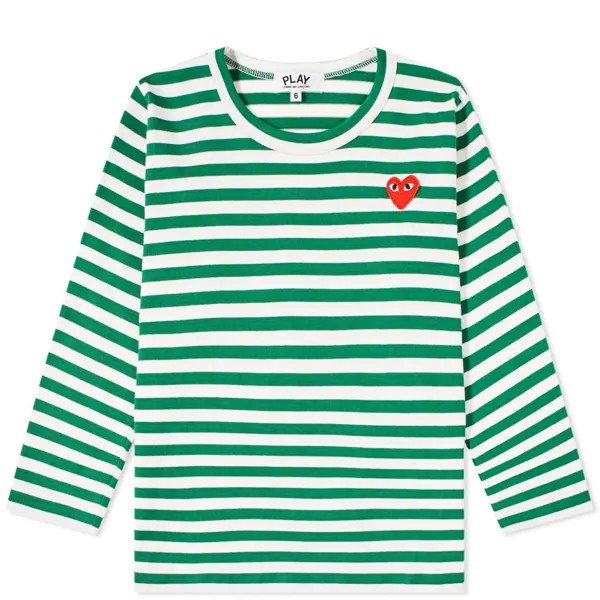 Лонгслив Comme Des Garcons Play Kids Long Sleeve Stripe T-Shirt, цвет Green & White
