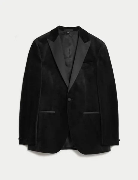 Бархатный пиджак-смокинг приталенного кроя Marks & Spencer, черный
