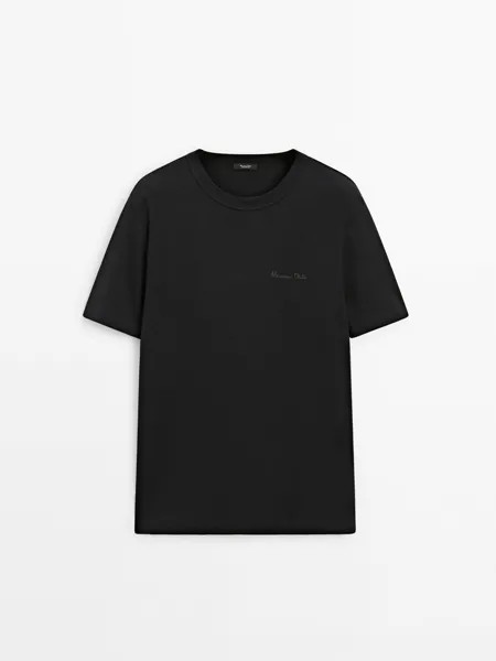 Хлопковая футболка с короткими рукавами Massimo Dutti, черный