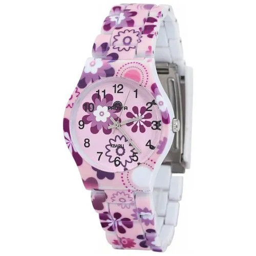 Часы детские наручные кварцевые для девочки 210 светло фиолетовые цветы