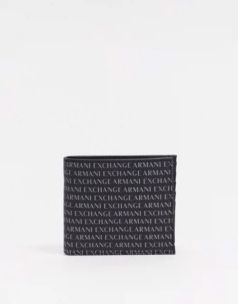 Черный бумажник со сплошным принтом логотипа Armani Exchange-Черный цвет
