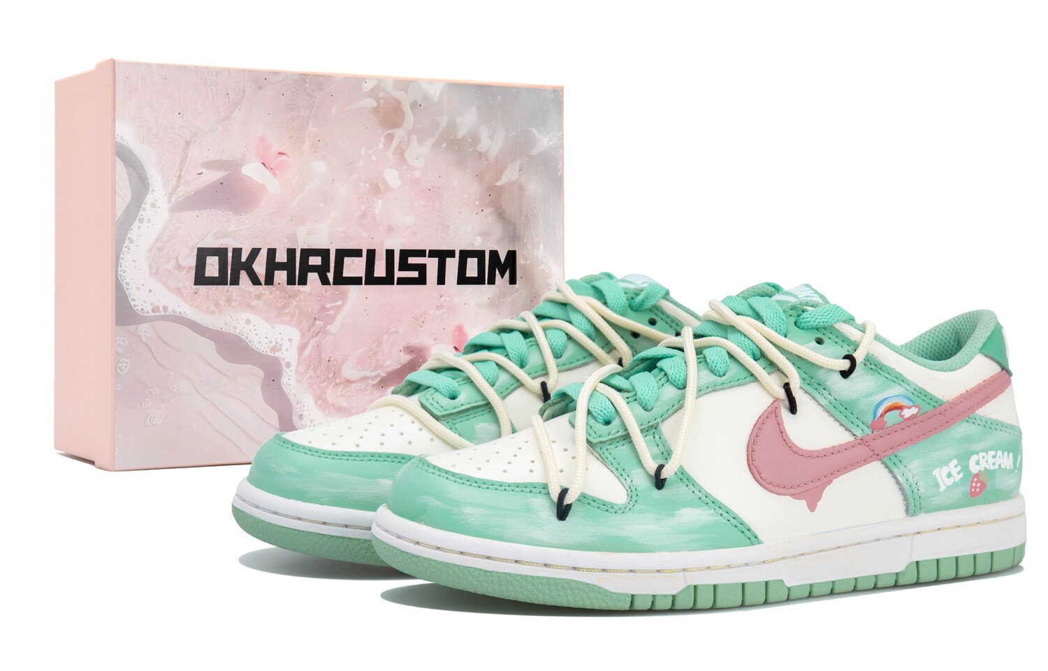 Кроссовки Nike Dunk Skateboarding Shoes Women's Low-top Beige/green/pink, зеленый