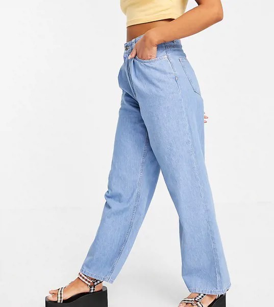 Выбеленные свободные джинсы в винтажном стиле со складками спереди и завышенной талией ASOS DESIGN Petite-Голубой