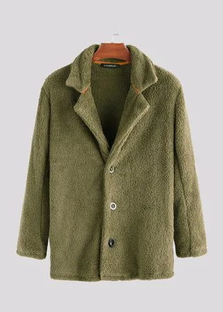 Mens Double Fleece Warm Winter Длинные рукава Шерстяные куртки Пальто