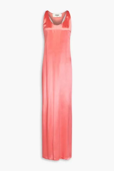 Атласное платье макси с пряжками и запахом Fendi, розовый