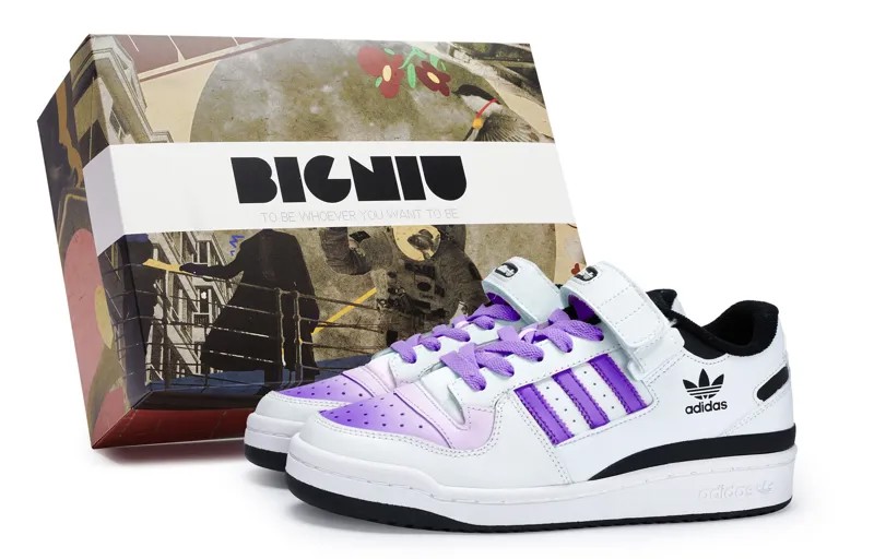 Кроссовки adidas originals FORUM Skateboarding Shoes Unisex Low-top Black/purple, белый/фиолетовый/черный