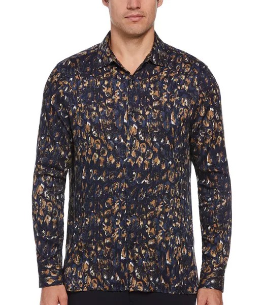 Рубашка из эластичной ткани с принтом Paint Strokes и длинными рукавами Perry Ellis, мультиколор
