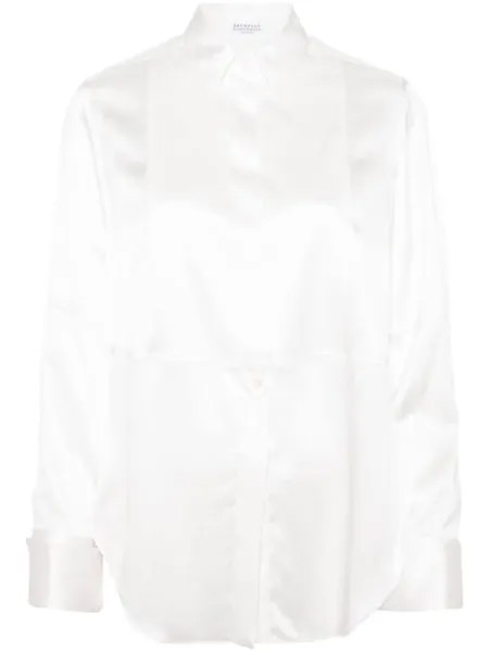 Brunello Cucinelli атласная рубашка с длинными рукавами, нейтральный цвет