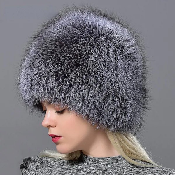 Натуральный зимний лис меховые шляпы женщины настоящий серебристый лис вязаная шапка шапка балаклава леди зима снежная шапка роскошный бренд шапок gorro masculi