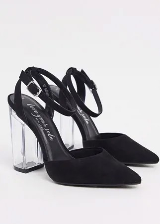 Черные туфли на каблуке из искусственной замши New Look-Черный