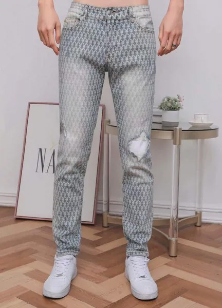 Сексуальные дизайнерские Американские Джинсы для мужчин, серые мужские джинсы с отверстиями, прямые эластичные облегающие брюки-карандаш ...