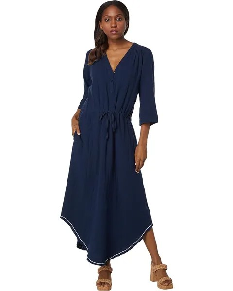 Платье Lilla P 3/4 Sleeve Split-Neck Maxi, темно-синий