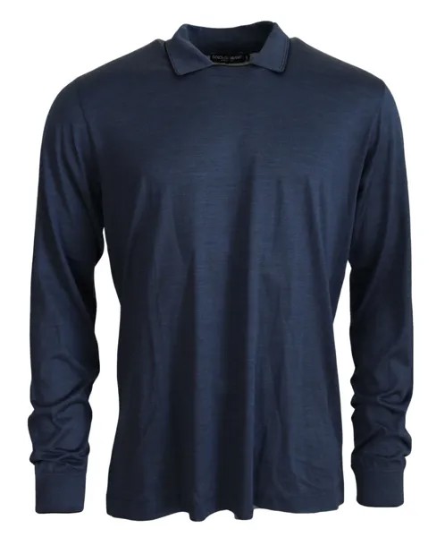 DOLCE - GABBANA Свитер Синяя шелковая рубашка-поло с длинными рукавами IT54 / US44 /XL $900