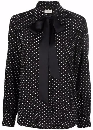 Saint Laurent блузка в горох с бантом