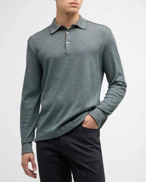 Мужская хлопковая рубашка-поло с кожаной отделкой ZEGNA, цвет Medium Green Solid