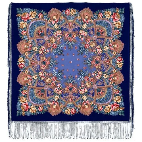 Платок Павловопосадская платочная мануфактура,148х148 см, синий, голубой
