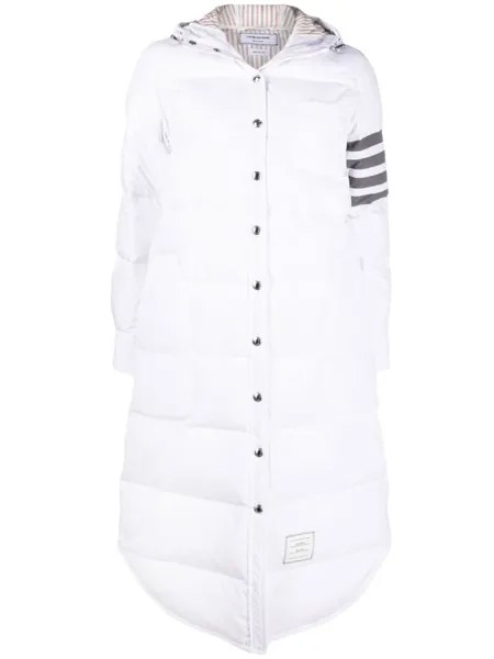 Thom Browne пуховик с капюшоном и полосками 4-Bar, белый