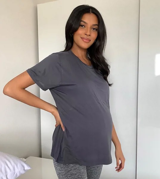 Темно-серая двухслойная футболка для кормления ASOS DESIGN Maternity-Серый