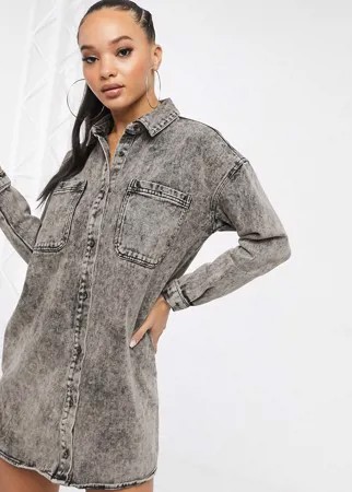 Серое джинсовое платье-рубашка с эффектом кислотной стирки Missguided-Черный