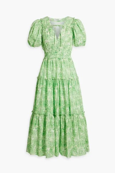 Ярусное платье миди Philippa из хлопкового газа с принтом Derek Lam 10 Crosby, светло-зеленый