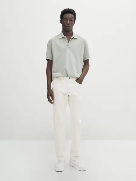 Рубашка поло из хлопкового пике с контрастными рукавами Massimo Dutti, пастельный зеленый