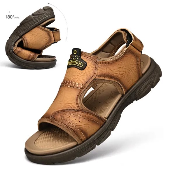 Мужские уличные мягкие нескользящие летние пляжные кожаные сандалии