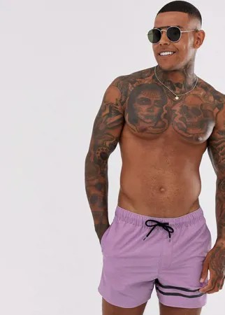 Короткие сиреневые шорты для плавания с полосами на штанине ASOS DESIGN-Фиолетовый