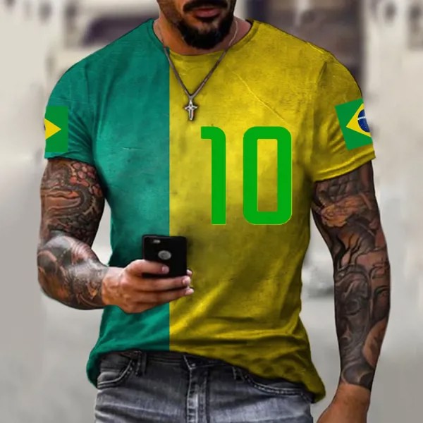 Мужская толстовка с коротким рукавом болельщика чемпионата мира по футболу 2022 г. в Бразилии № 10