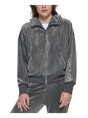 DKNY Женская серая эластичная спортивная куртка на молнии с логотипом и капюшоном на шнурке Куртка XL