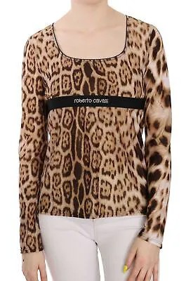 ROBERTO CAVALLI Блуза Коричневый женский леопардовый топ с круглым вырезом IT46/US12/L Рекомендуемая розничная цена 300 долларов США
