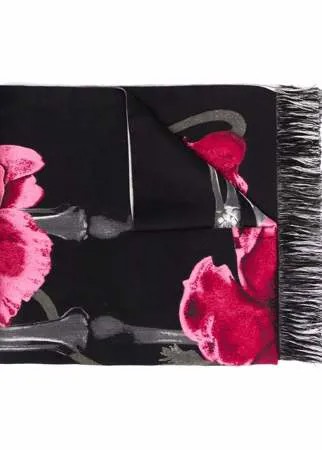 Alexander McQueen шарф с бахромой и цветочным узором