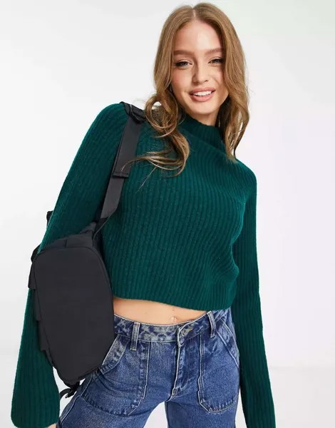 Лесно-зеленый вязаный свитер Monki в рубчик
