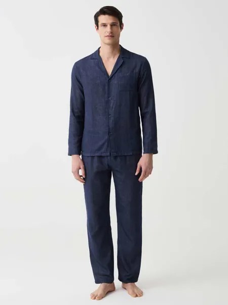 Длинная хлопковая пижама с карманом Ovs, цвет blue marl