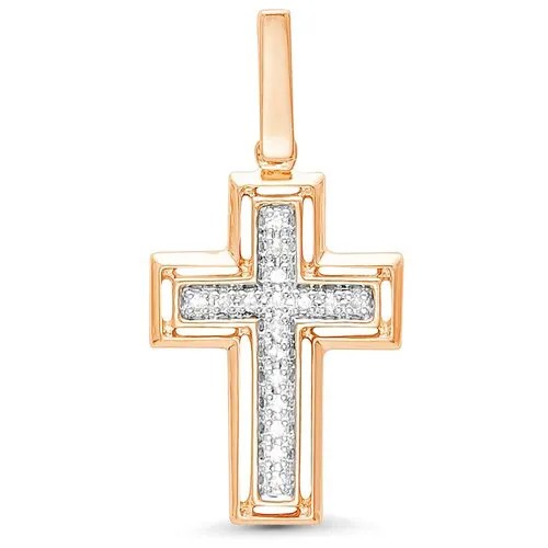 Крестик Vesna jewelry, красное золото, 585 проба, родирование, бриллиант