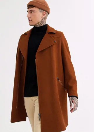 Пальто с добавлением шерсти ASOS DESIGN-Коричневый